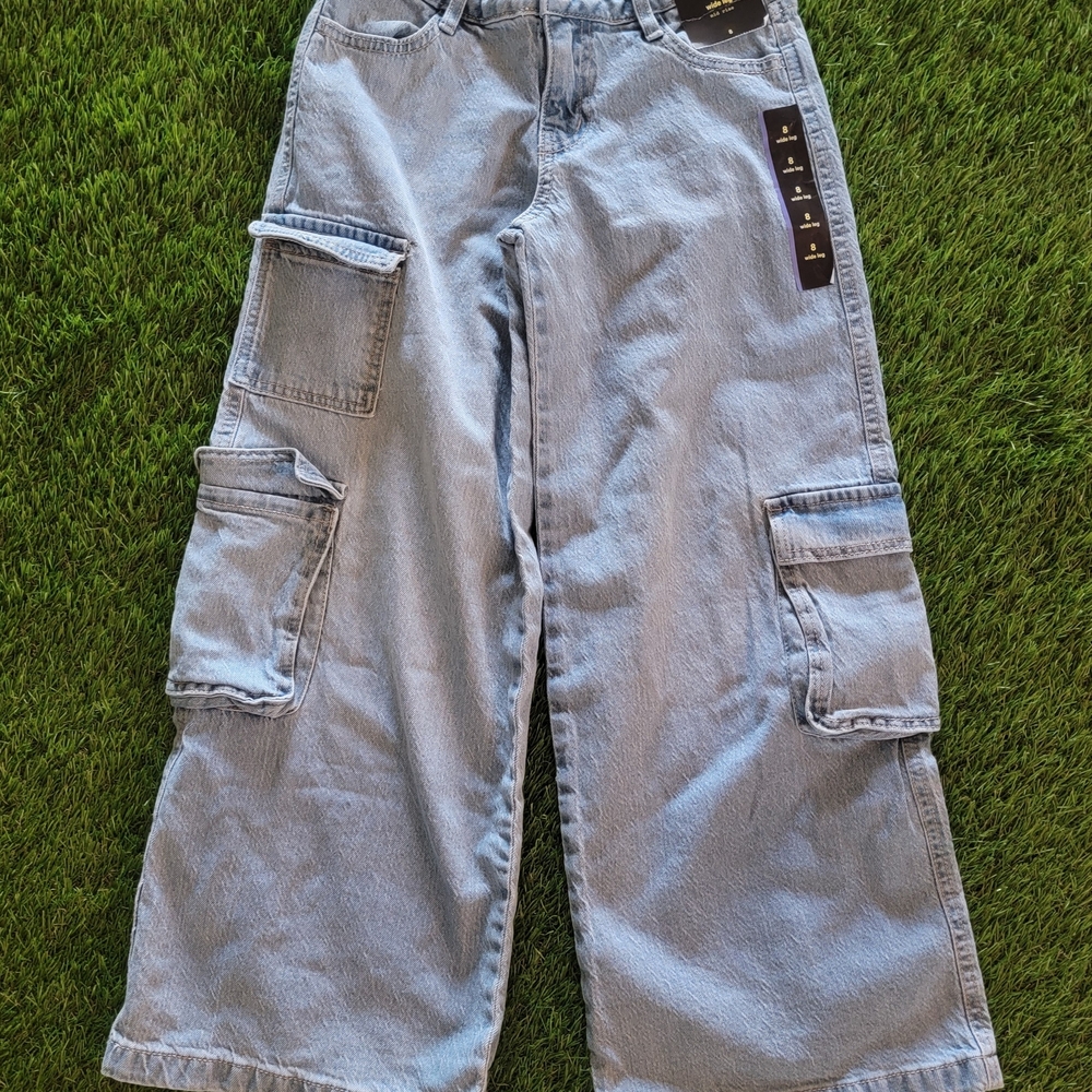 Art Class Light Blue Wide-Leg Cargo Jeans Girls 8